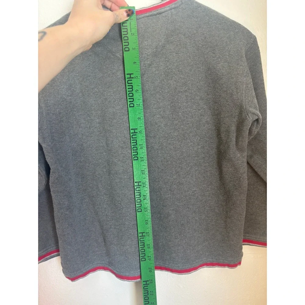 VTG Gap Kids Grey Cotton V-Neck Sweater Red Trim Size M 7-8 Ribbed Knit Pullover